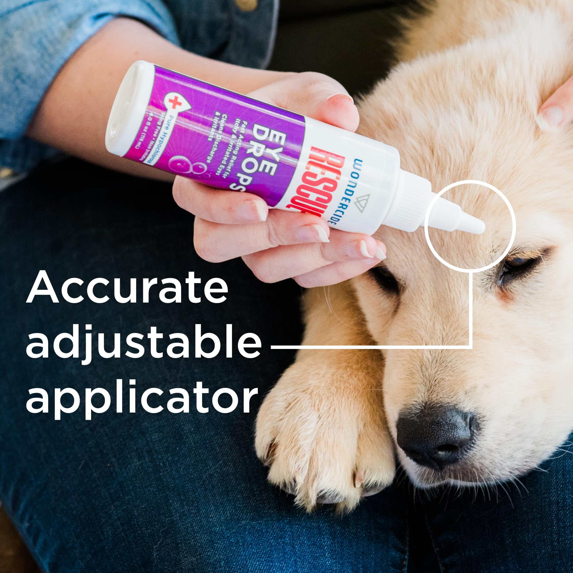 Wondercide Rescue: sin alcohol, fragancias ni colorantes, cuidado ocular suave.