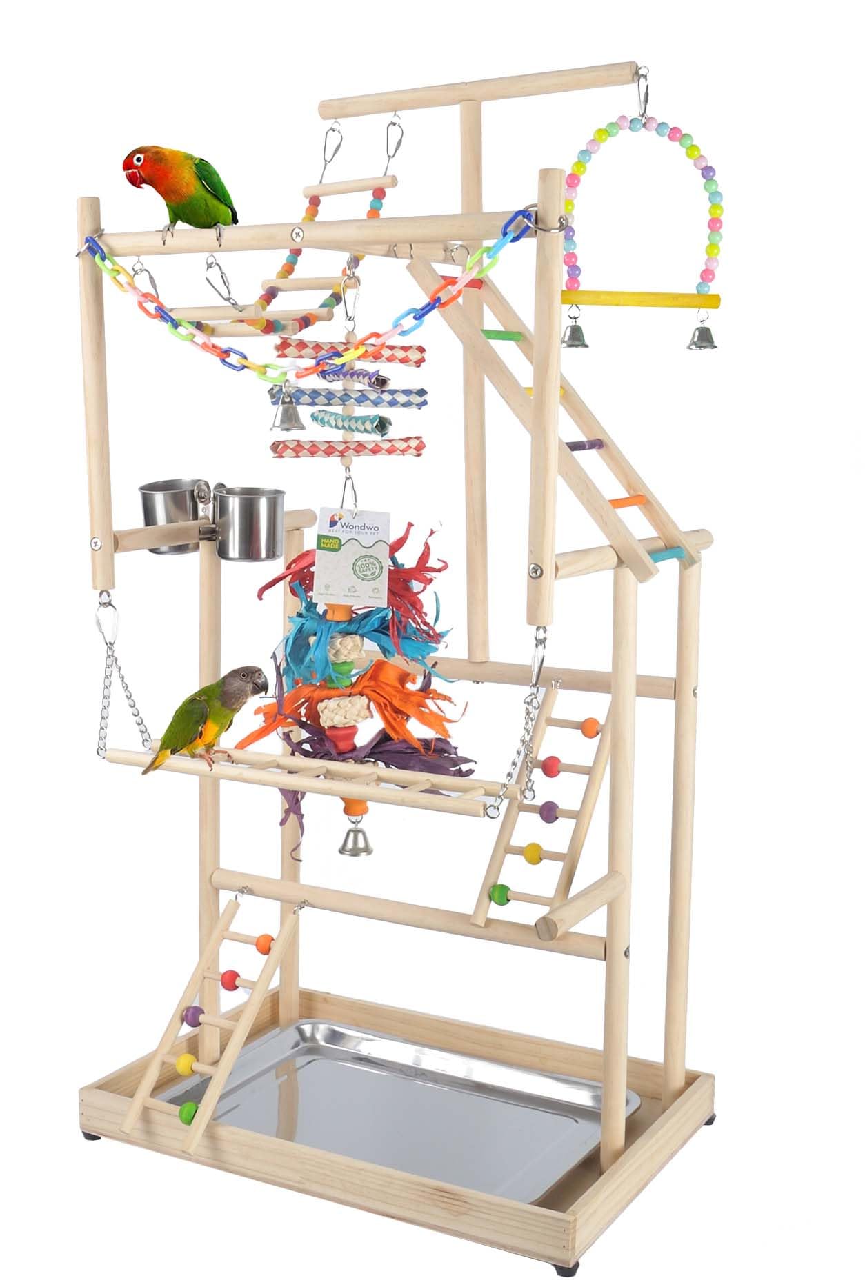 Wondwo parque loros grande de 4 niveles, estructura segura y estimulante para aves.
