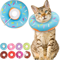 Collar donut WONONE para gato azul mediano, protección suave al comer.
