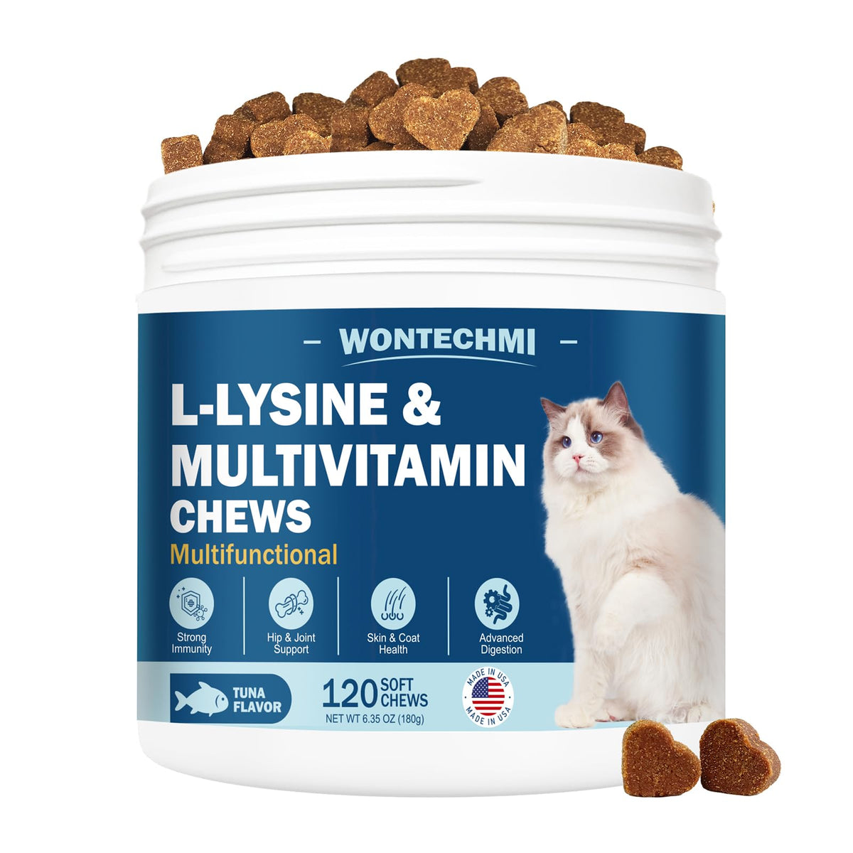 WONTECHMI lisina para gatos, bote con sabor a atún favorece la ingesta diaria