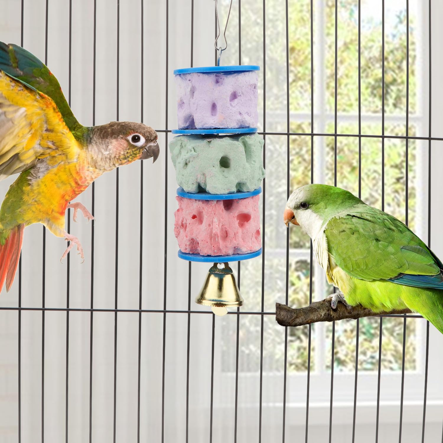 Wontee calcio para aves: dispositivo en jaula fácil de usar.