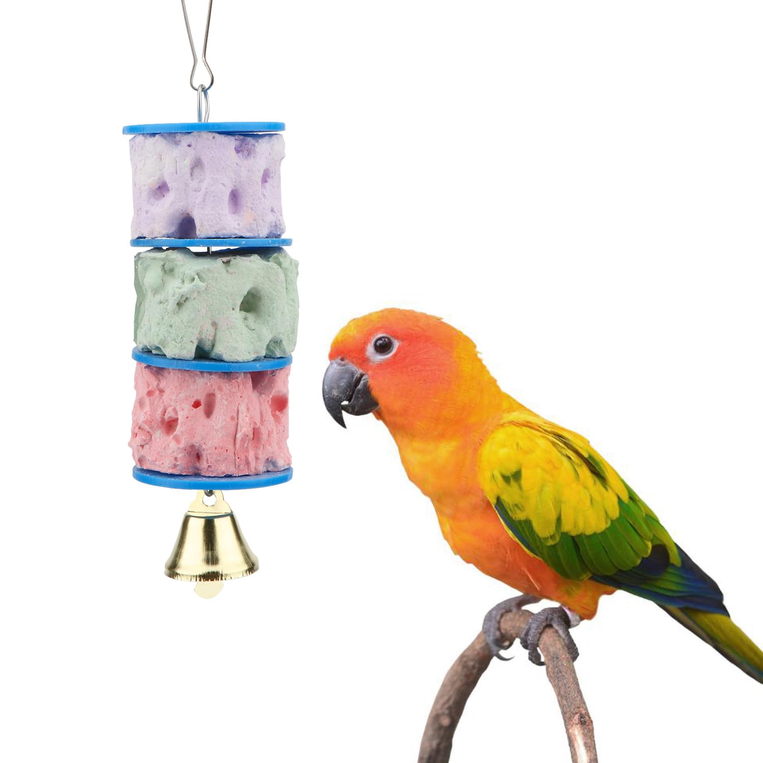 Wontee calcio para aves: juguete colgante en jaula para entretenimiento seguro.