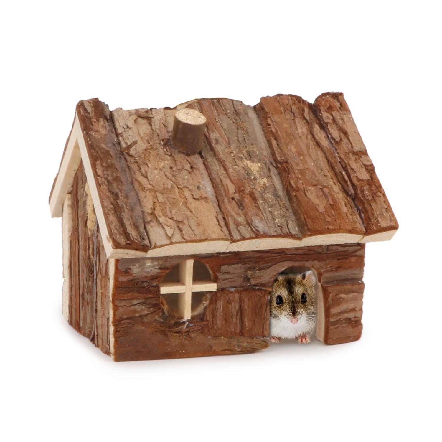 Wontee casa hamster madera: vista frontal, refugio cómodo para roedores pequeños.