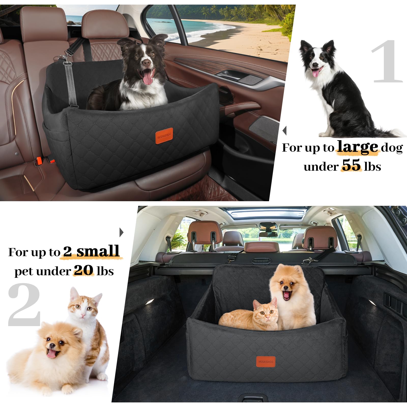 Wooaidagg bolsillos laterales para accesorios del perro en viajes