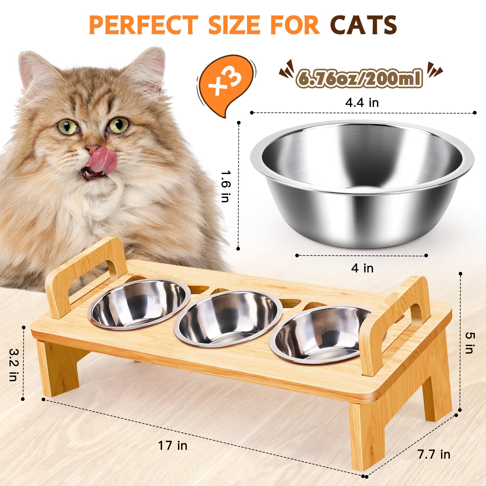 Woodever tazón gato inclinado quince grados para mantener postura natural al comer