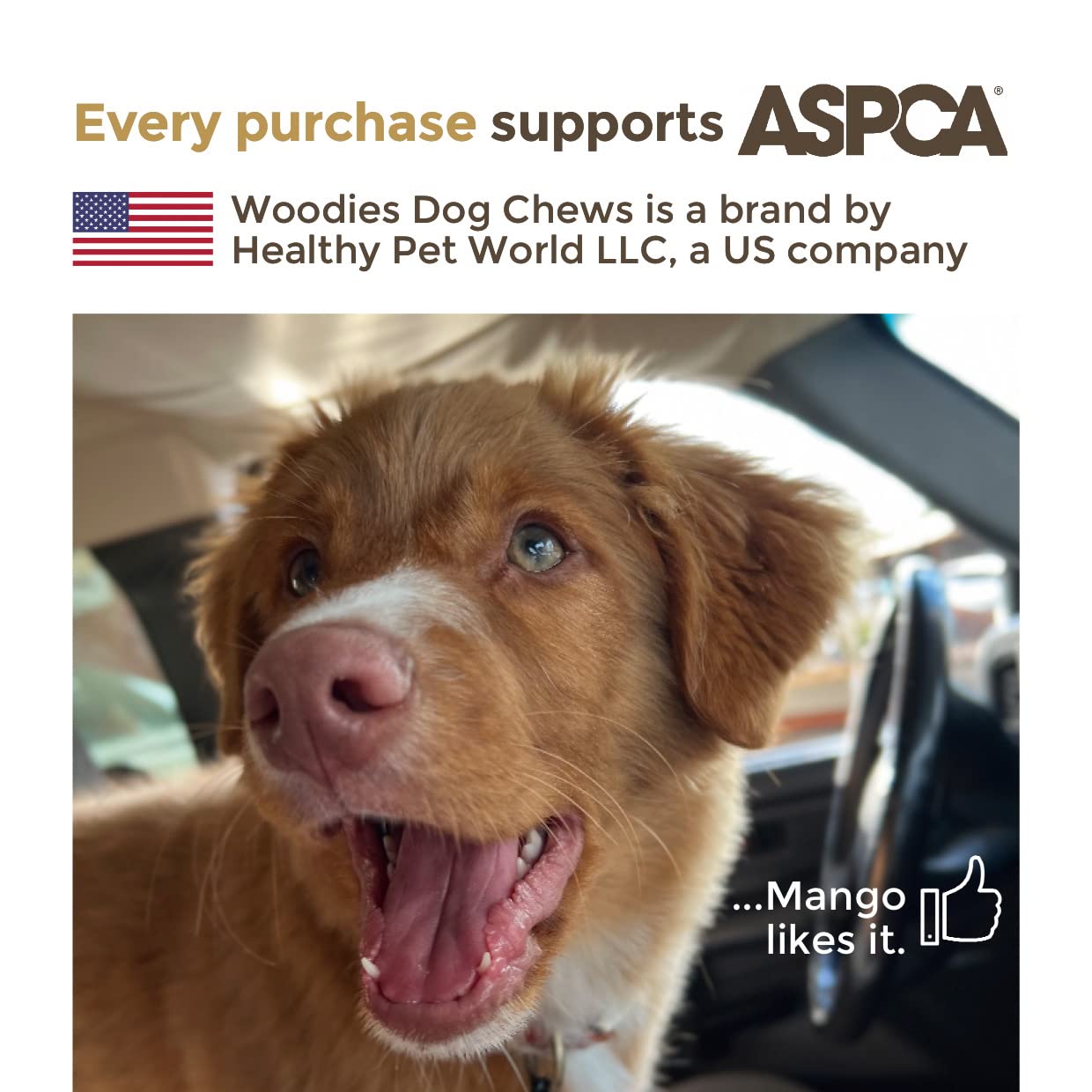 Woodies Dog Chews cuidado dental durante la masticación natural.