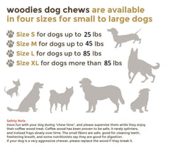 Woodies Dog Chews detalle corte suave para masticación cómoda.