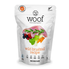 WOOF alimento deshidratado liofilizado Receta Brushtail Salvaje, ideal como topper sabroso.