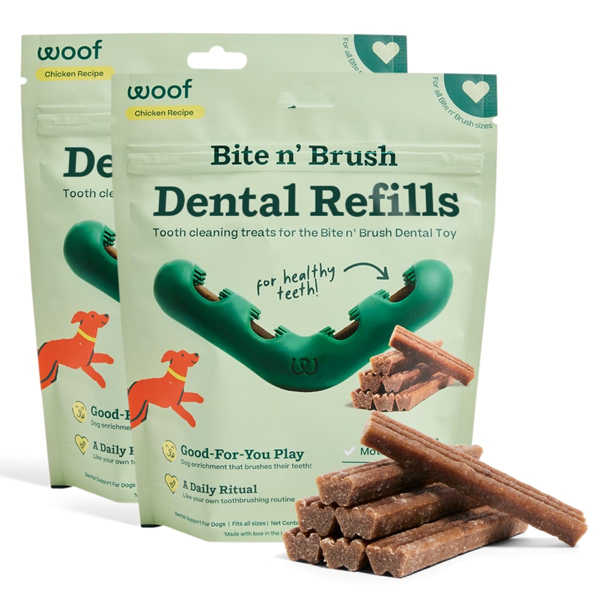 WOOF Bite n' Brush recargas-juguete-dental para cepillado divertido para perros