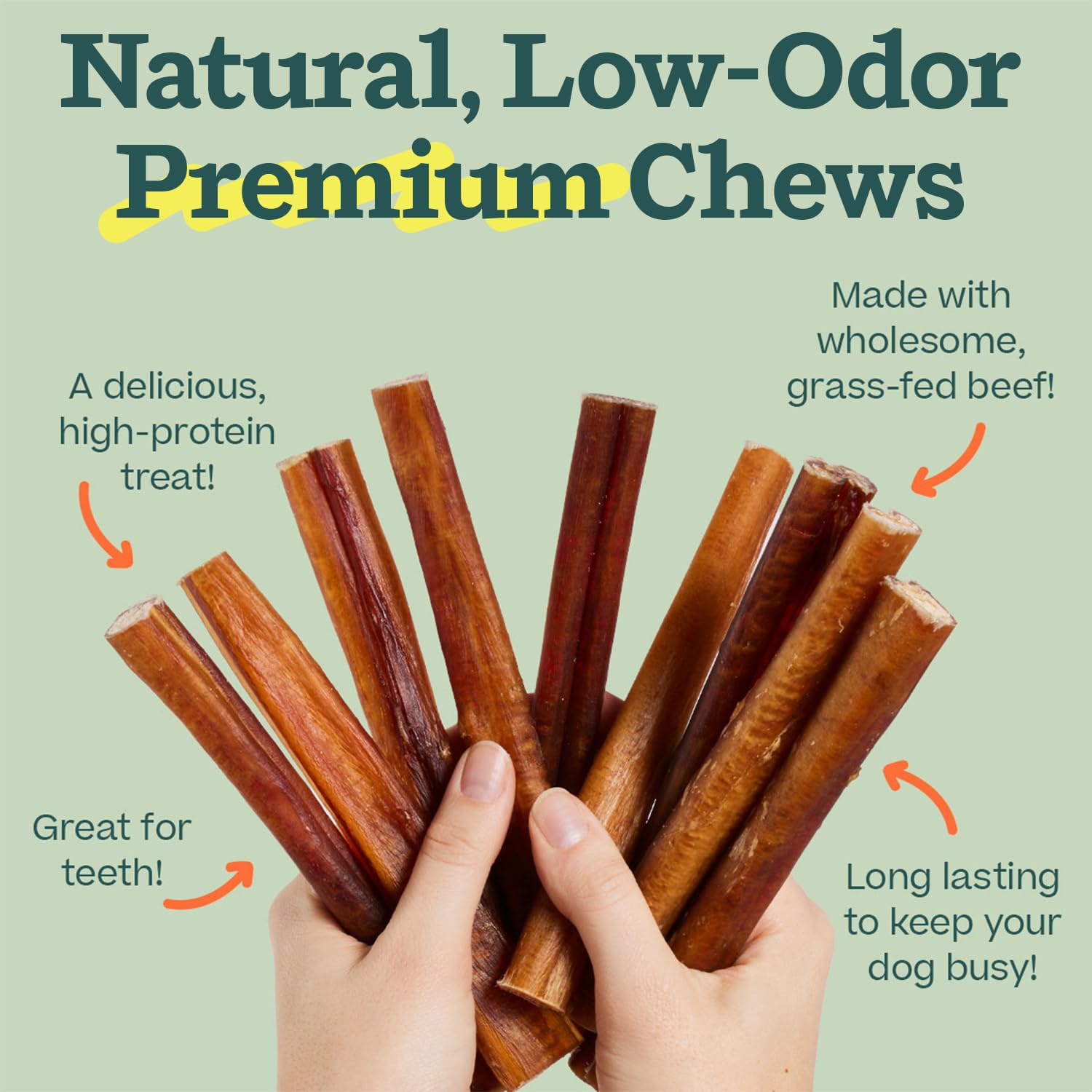 WOOF Bully Sticks, ayudan a limpiar los dientes durante la masticación.