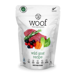 Woof de The New Zealand Natural Pet Food Co., empaque liofilizado, snack saludable para perro.