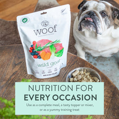 Woof, ingredientes naturales: carne, órganos y superalimentos para una comida equilibrada.