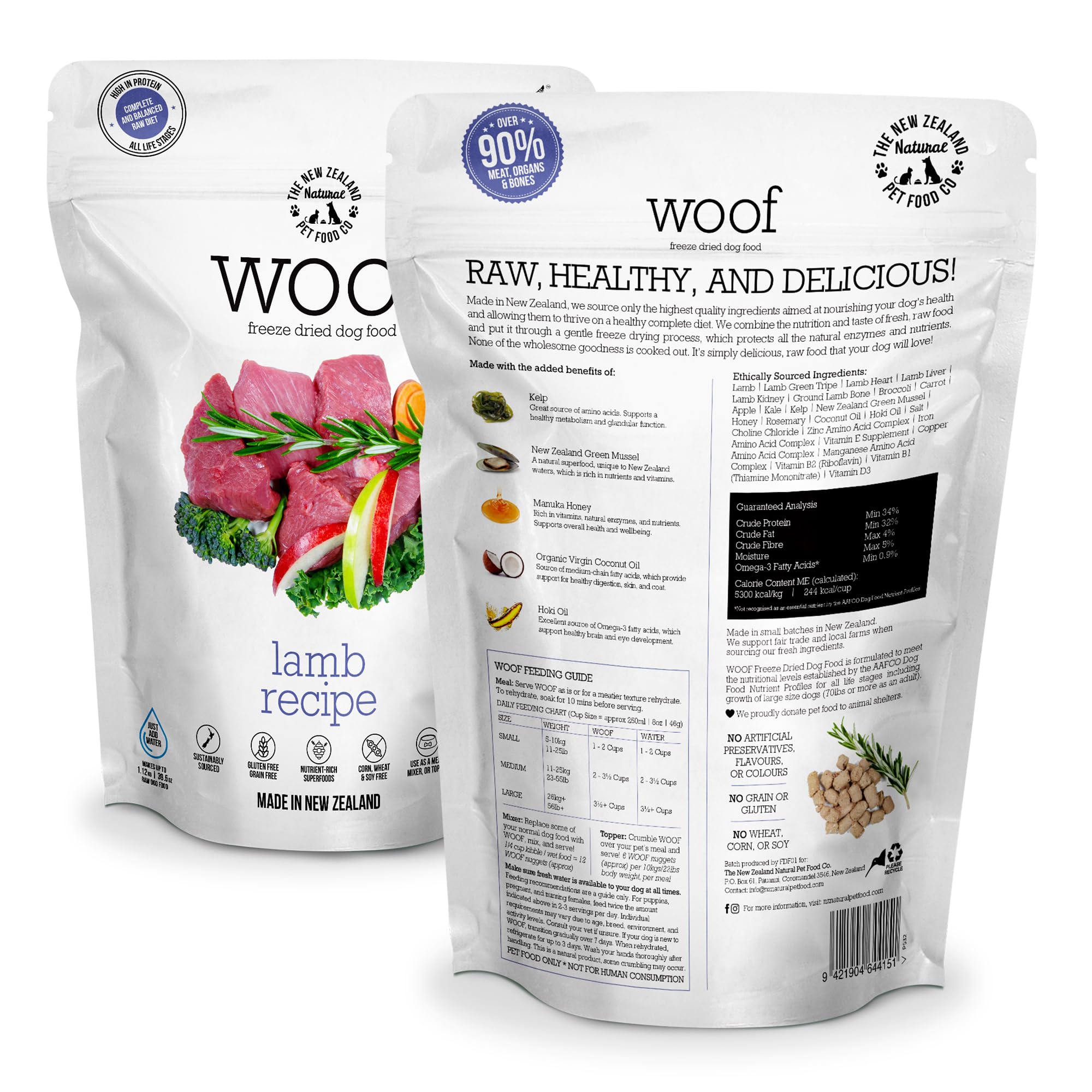 WOOF cordero liofilizado crudo para servir en plato diario.