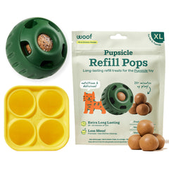 Kit WOOF con juguetes interactivos para perros, ideal para entretenimiento prolongado.