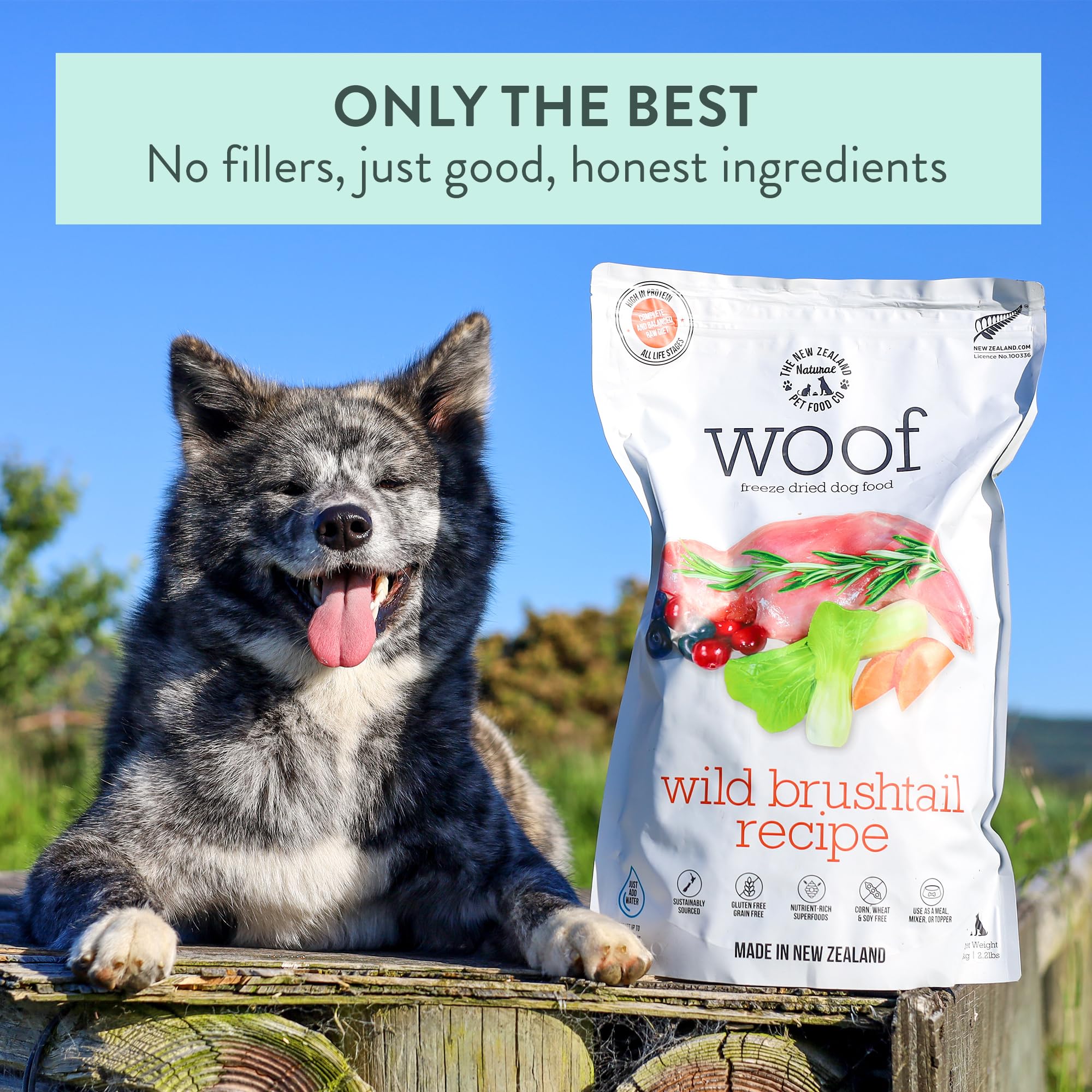 WOOF miel de manuka kelp y aceite de hoki para sabor y nutrición.
