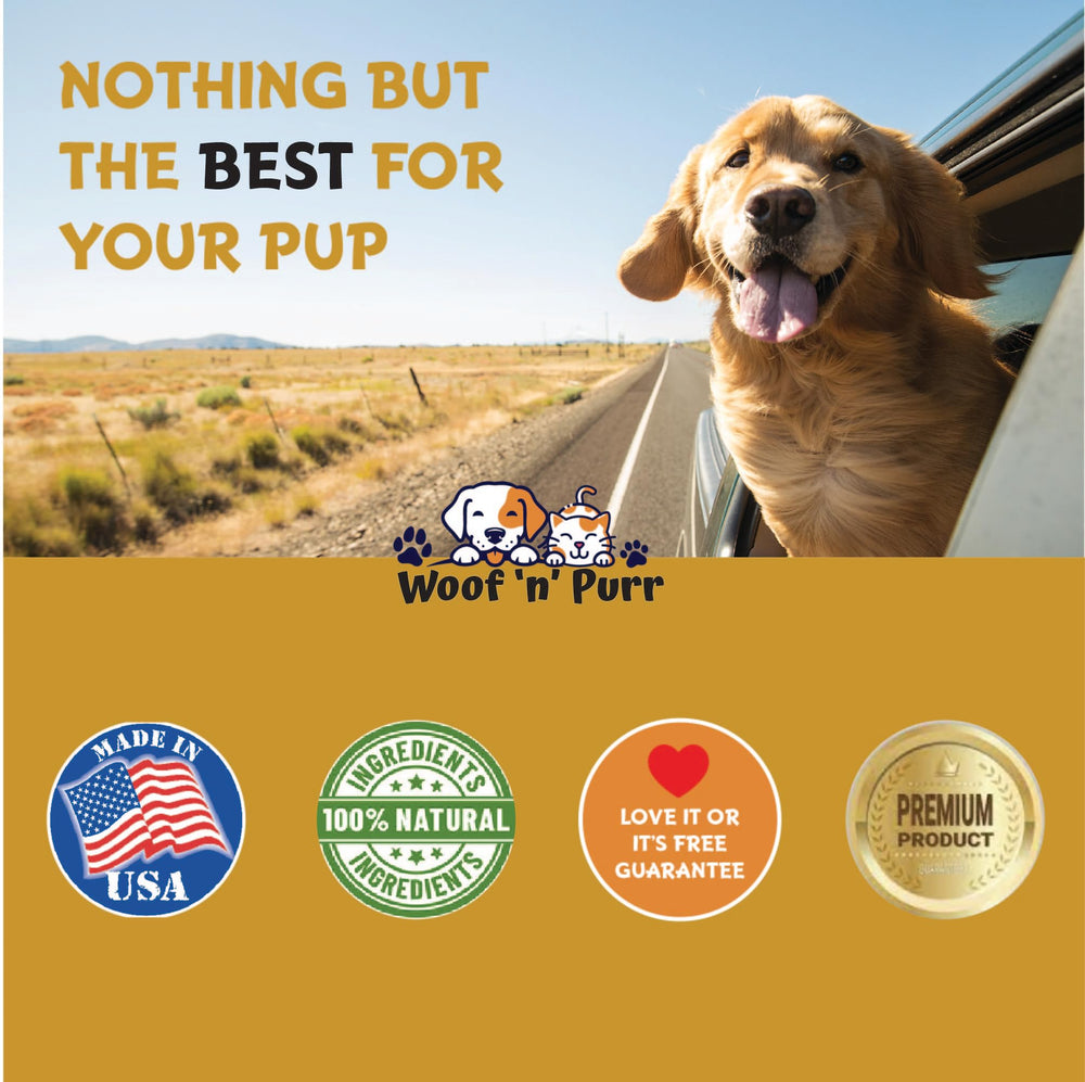 Uso diario sencillo con Woof 'n' Purr para el bienestar del perro.