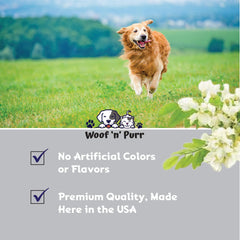Woof 'n' Purr Zinc para perros, caja del producto para almacenamiento seguro.