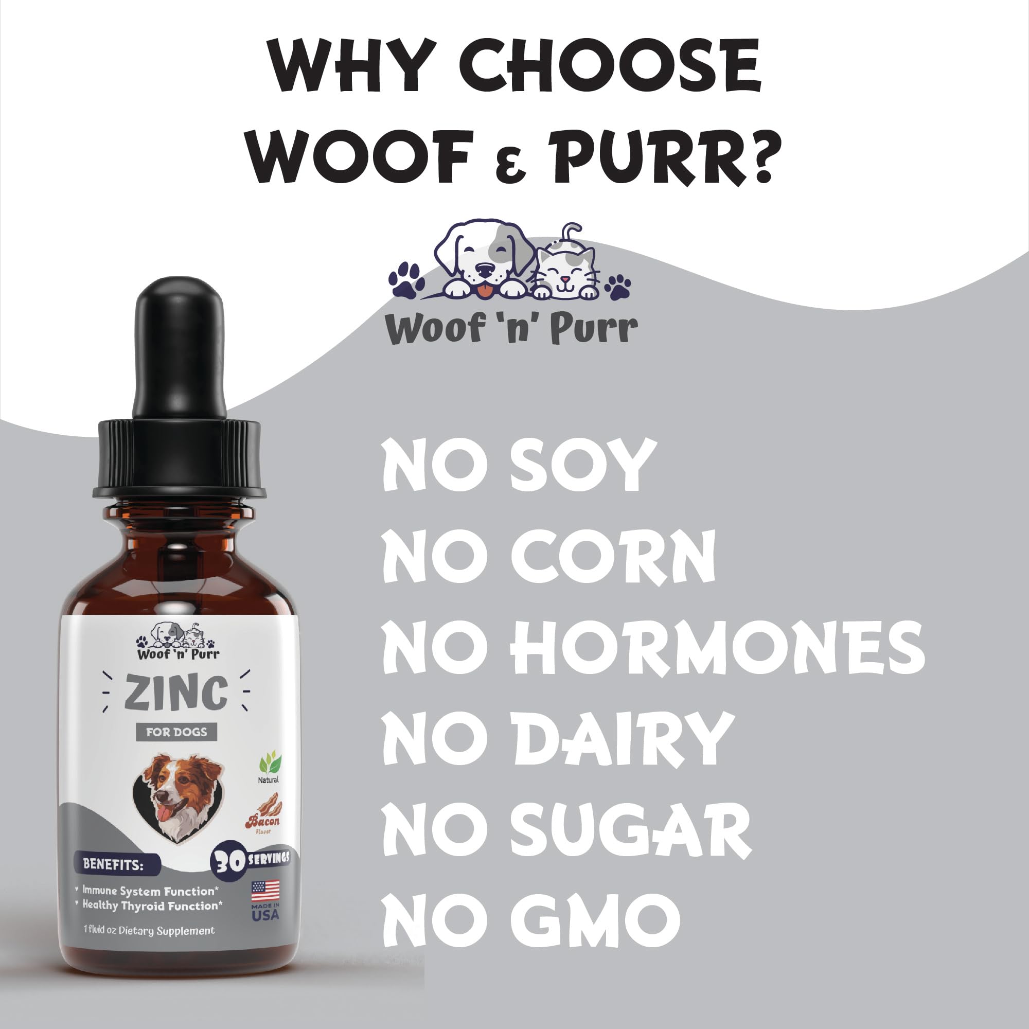 Woof 'n' Purr Zinc para perros, soporte digestivo y energía diaria.