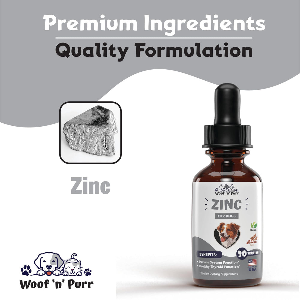 Woof 'n' Purr Zinc para perros, pelaje brillante y piel hidratada.