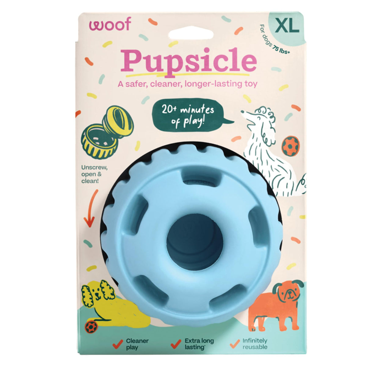 WOOF Party Pupsicle, empaque y diseño prácticos para fiestas caninas.