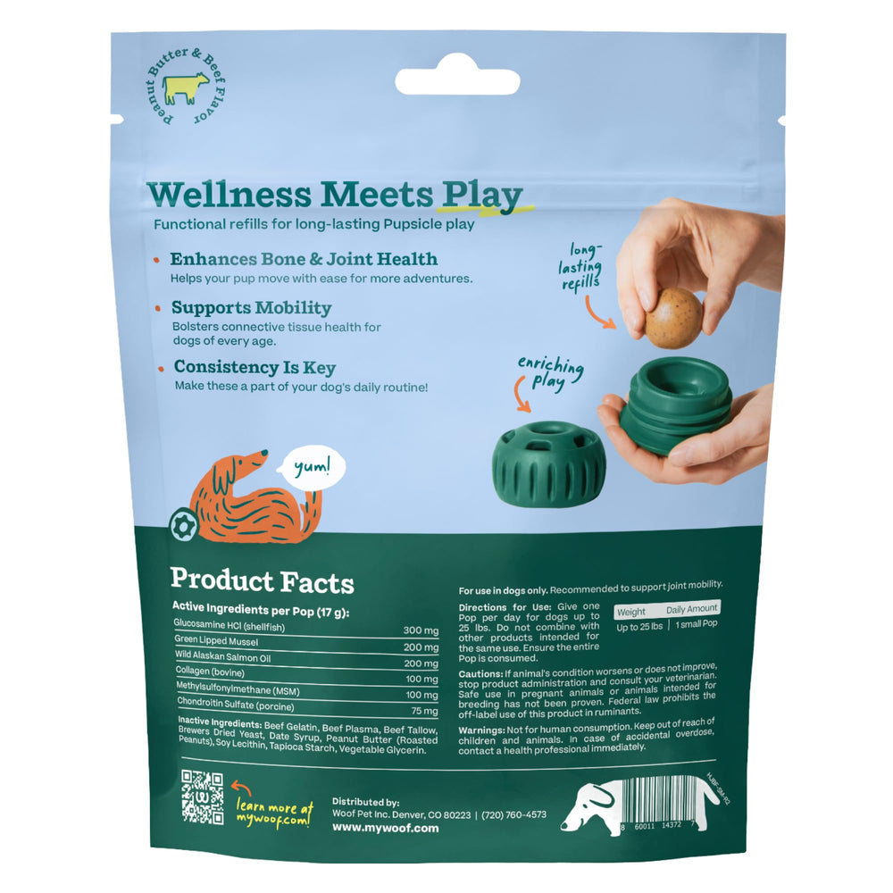 Woof Pupsicle envase extraíble para juego sin desorden y rellenado fácil.