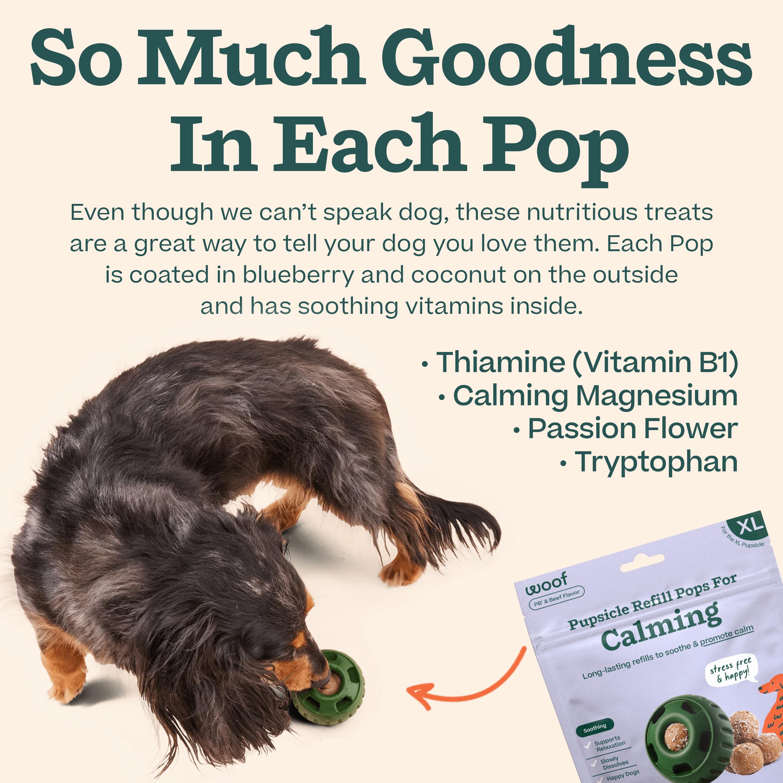 WOOF Pupsicle ingredientes de alta calidad para una merienda nutritiva.
