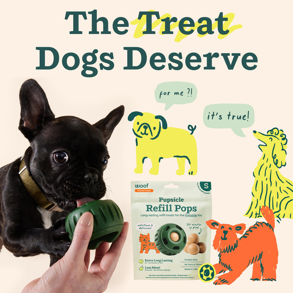 WOOF Pupsicle Refill Pops en tres paquetes, solución práctica para dueños ocupados.