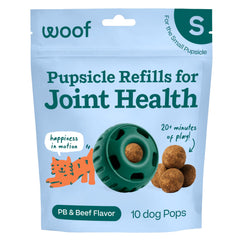 Woof Pupsicle relleno de pops para apoyo a las articulaciones durante el juego.