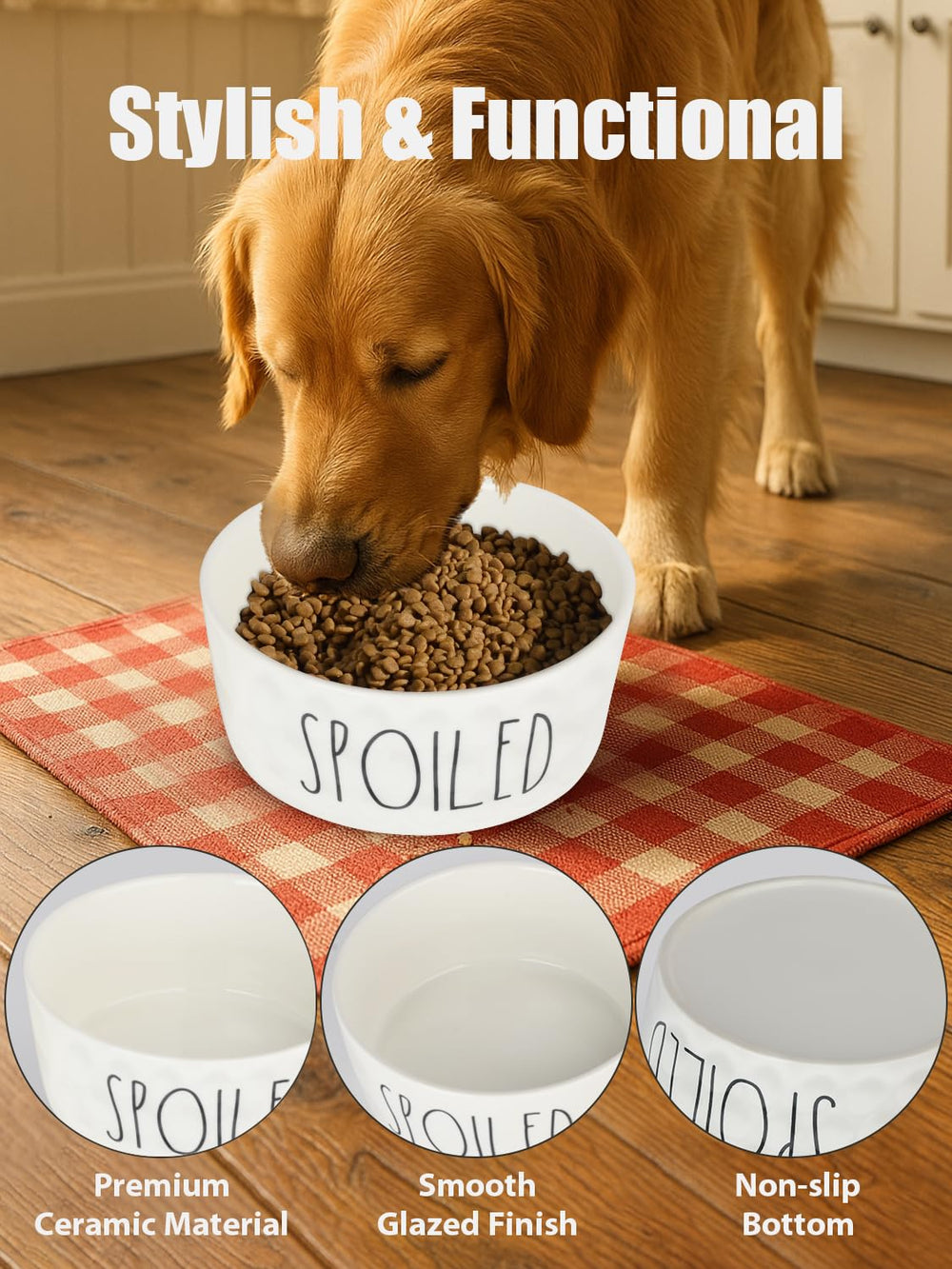 WoofinPets tazón cerámico, apto para microondas, facilita recalentamiento de comida.