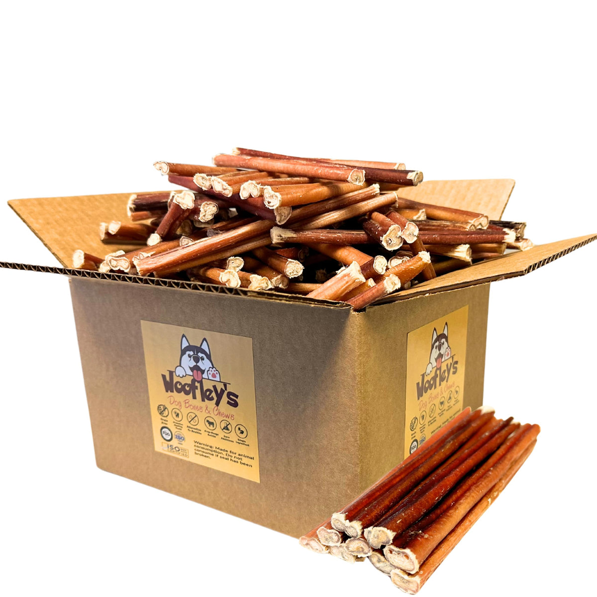 Woofley's Bully Sticks de 6 pulgadas en empaque, masticación natural para perros