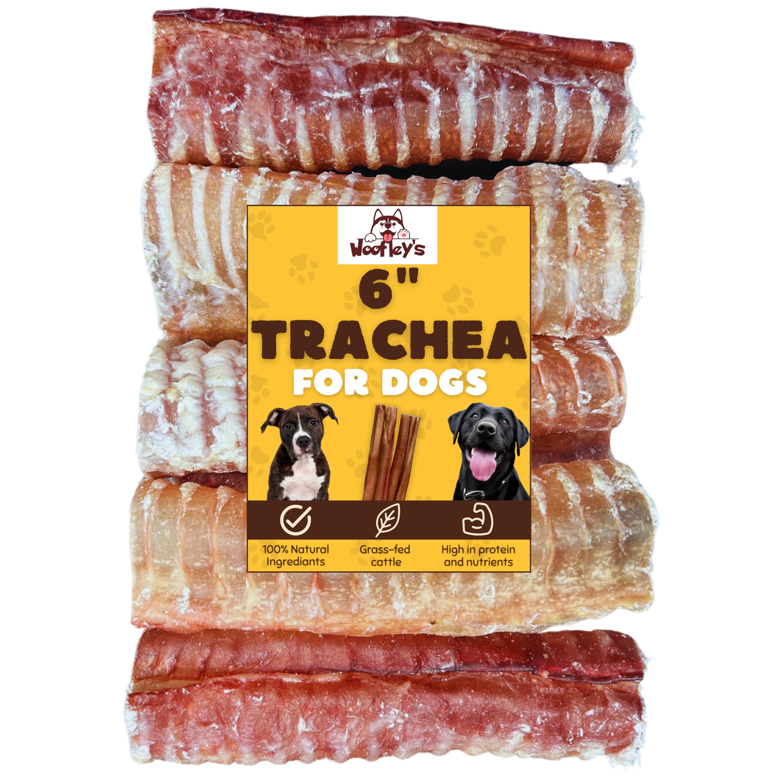 Woofley's tráquea de res, 6 pulgadas, para perros, ayuda a la higiene dental.