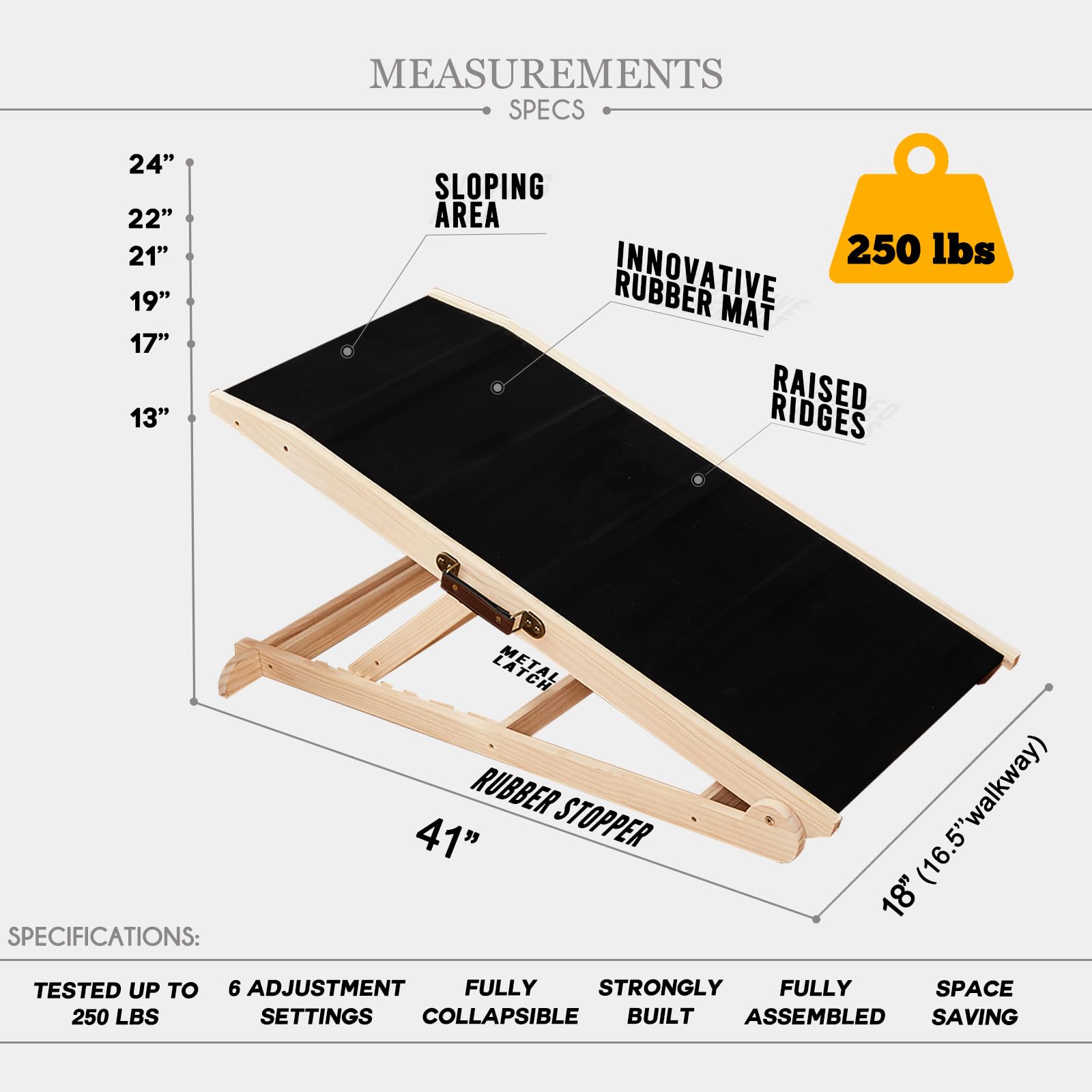 Woohoo Lab dog ramp rated for 250 lbs with sturdy wooden frame