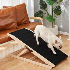 Woohoo Lab dog ramp on bed showing extra-wide surface for easy access