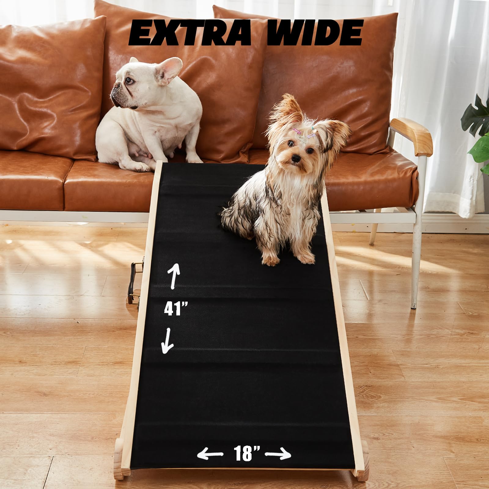 Woohoo Lab dog ramp highlighting non-slip rubber surface for secure grip