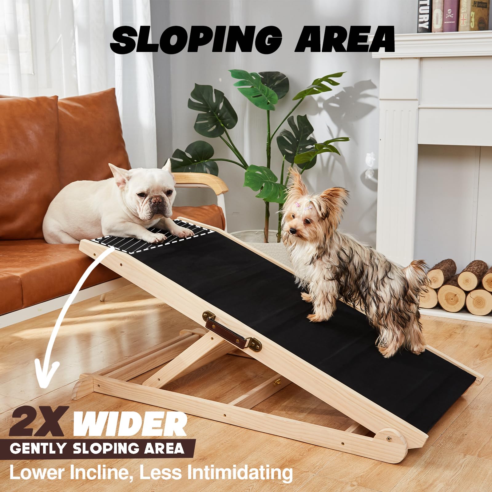 Woohoo Lab dog ramp displaying six adjustable height settings for reach
