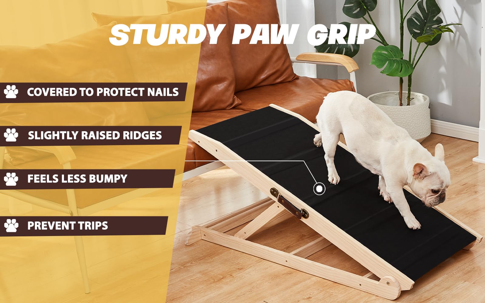 Woohoo Lab dog ramp with wide sloping landing area for safe top step