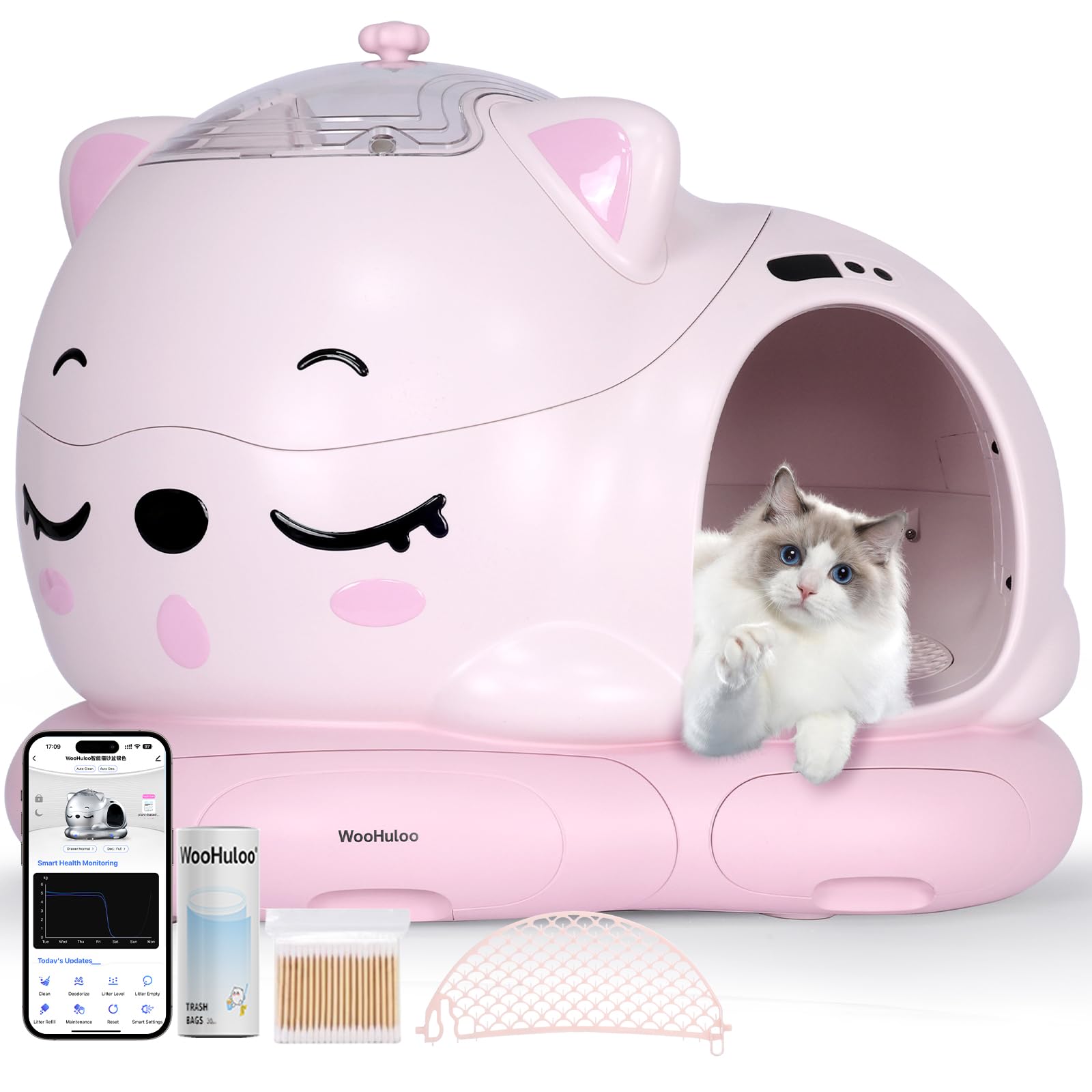 WOOHULOO caja-arena-automatico-gato, limpieza automática y diseño felino para el hogar.