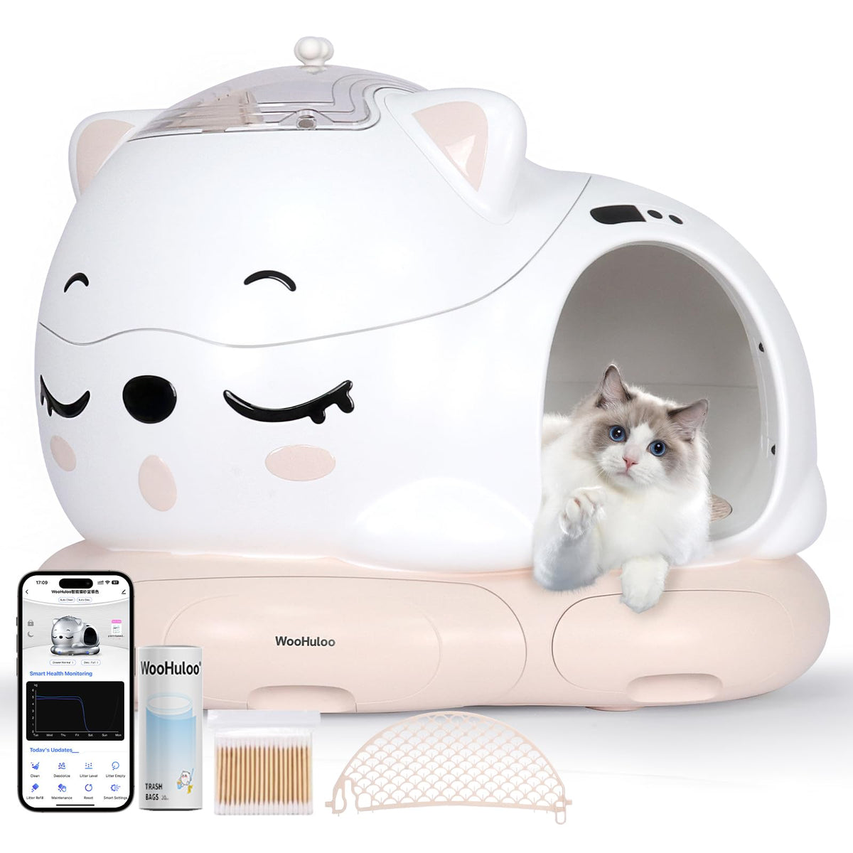 WOOHULOO caja automática para gatos con entrada baja facilita el acceso cómodo