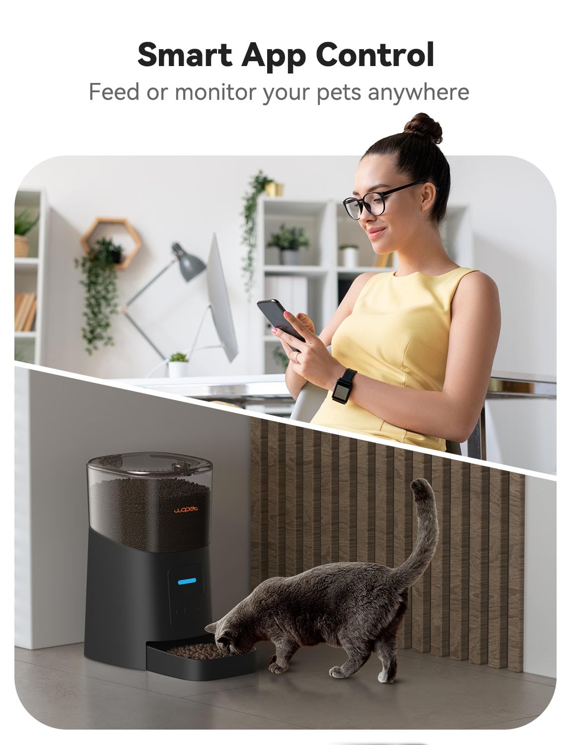 WOPET comedero 6L con porciones ajustables para alimentar correctamente.