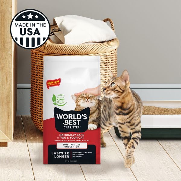 World's Best Cat Litter, hecho en EE. UU. con ingredientes naturales.
