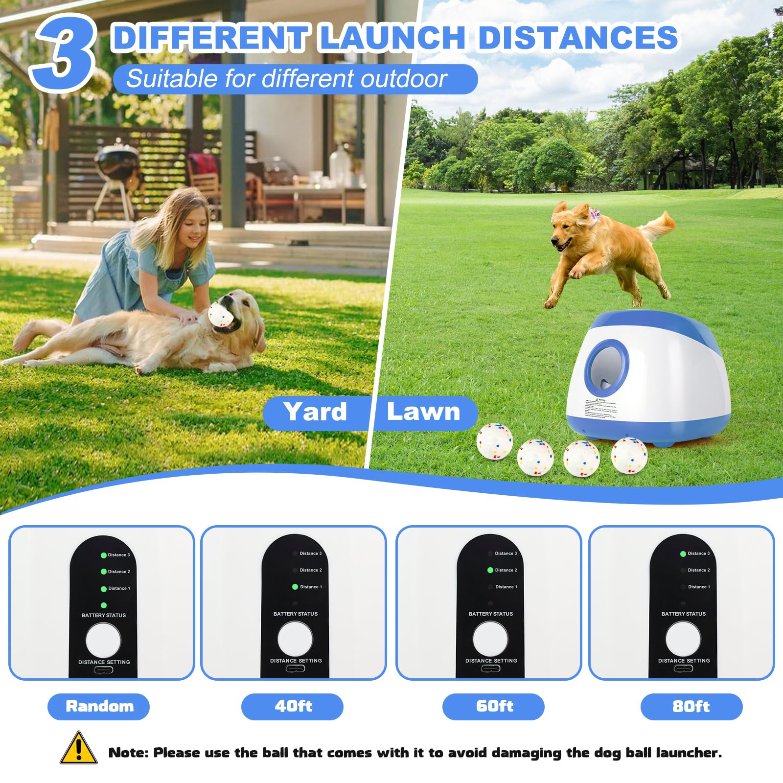 Lanzador automático para perros Wortade a 80 pies para sesiones largas en parques.
