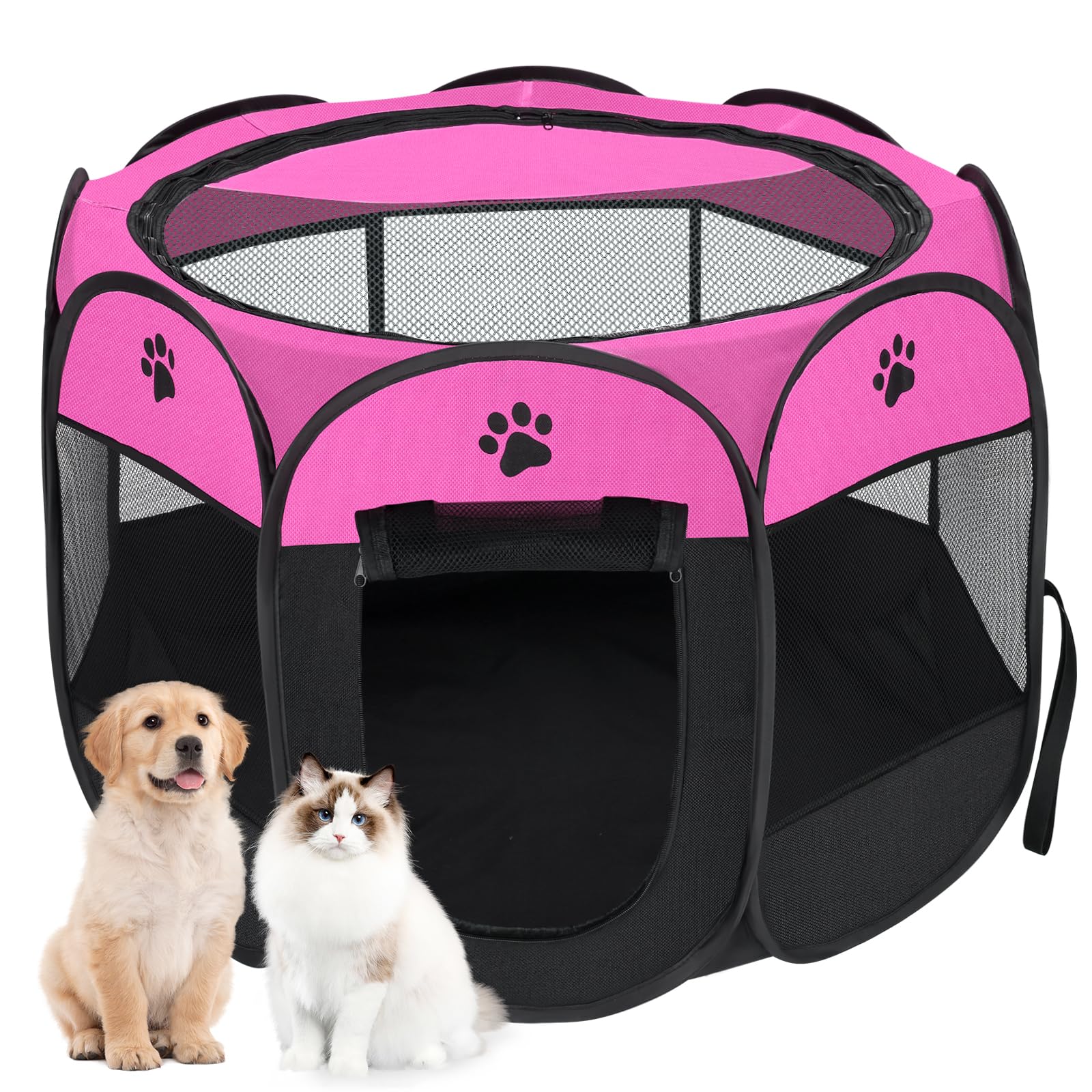 Jaula de juego para perros plegable de Woucnd en rosa, ideal para interior.