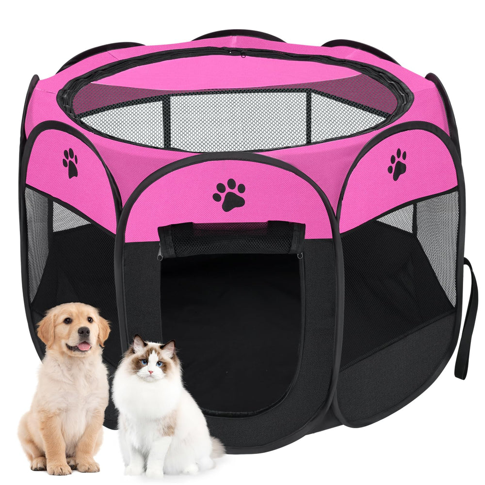 Jaula de juego para perros plegable de Woucnd en rosa, ideal para interior.