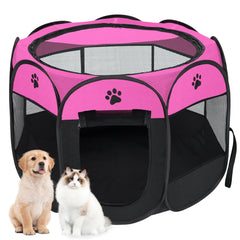 Jaula de juego para perros plegable de Woucnd en rosa, ideal para interior.