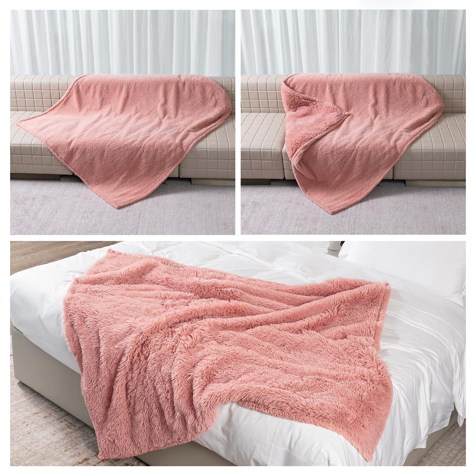 Wowchine manta dos caras sherpa rosa, doble cara para sofá y cama, añade calidez