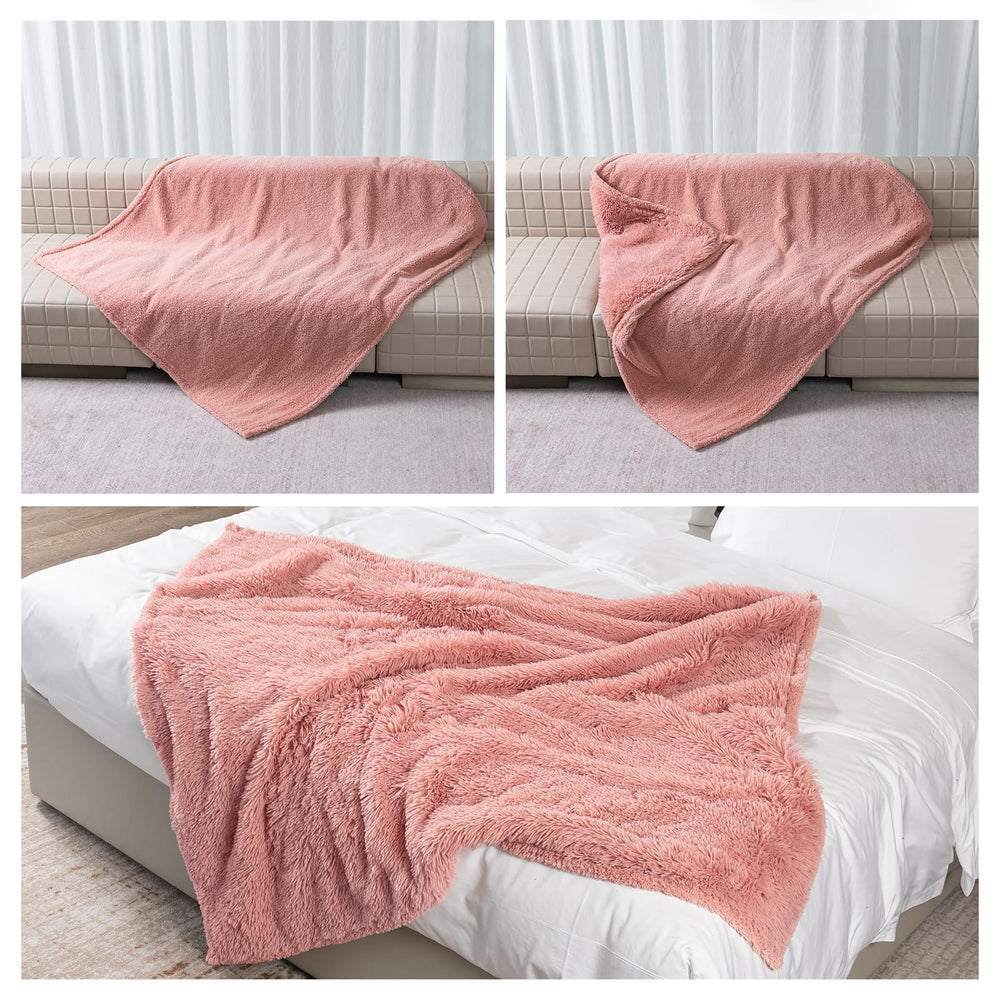 Wowchine manta dos caras sherpa rosa, doble cara para sofá y cama, añade calidez