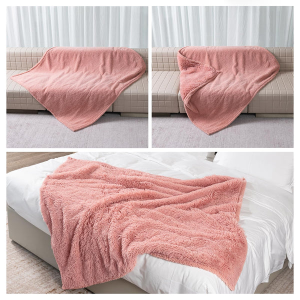 Wowchine manta dos caras sherpa rosa, doble cara para sofá y cama, añade calidez