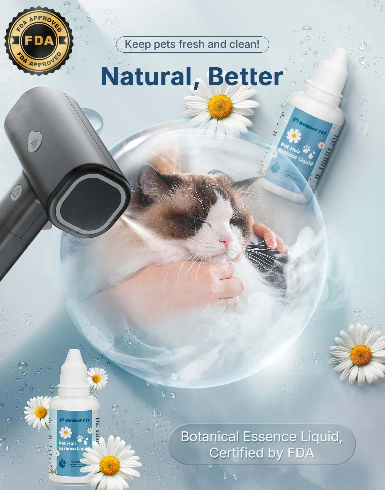 WOWOOFT PET cepillo de vapor para gato que controla enredos en pelaje largo