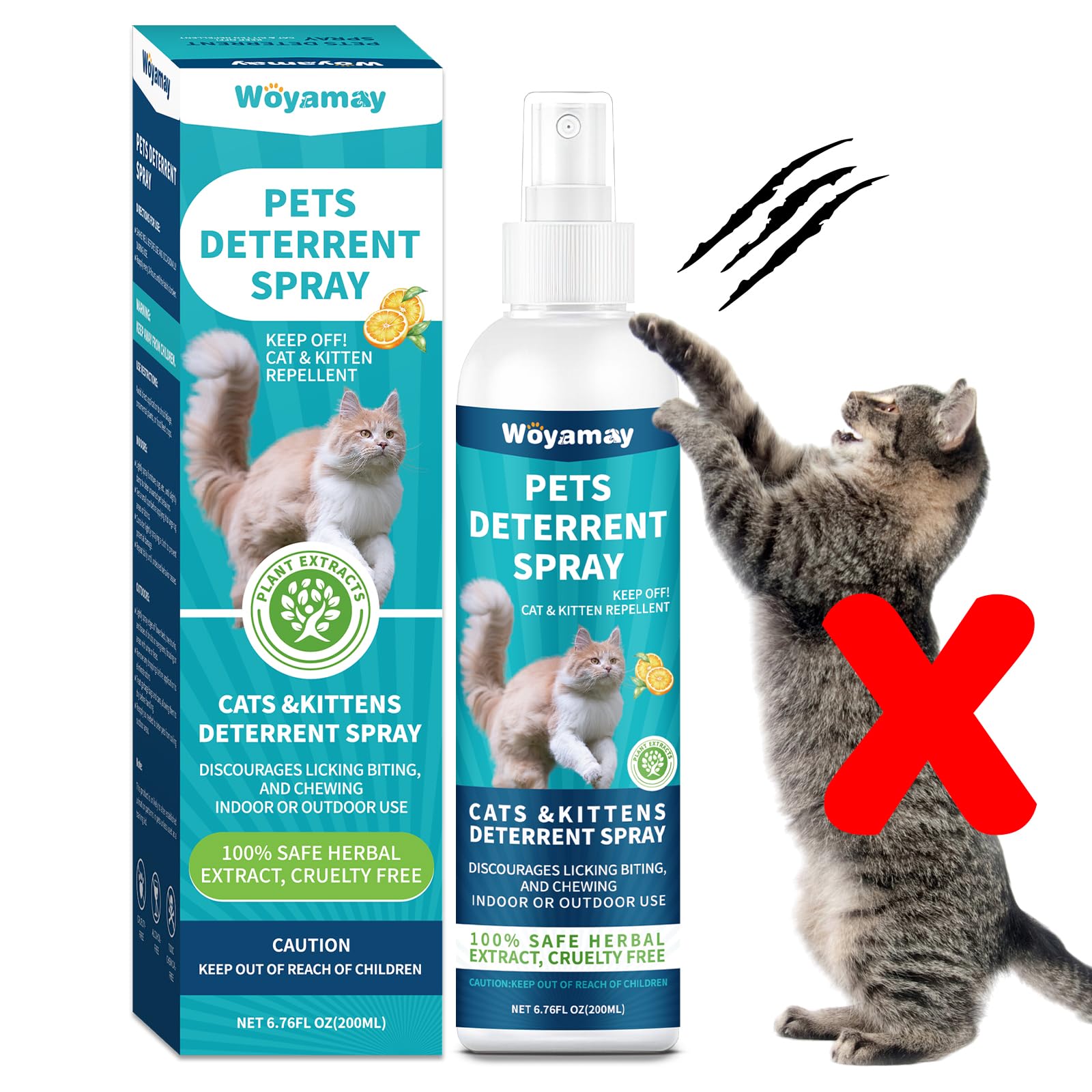 Woyamay Deterrente para Gatos, botella 200 ml evita arañazos en muebles.