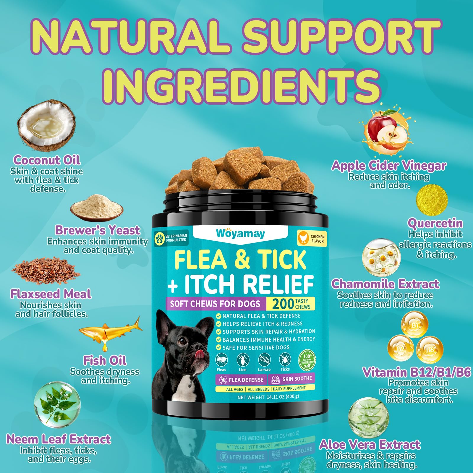 Woyamay ingredientes naturales: coco neem levadura